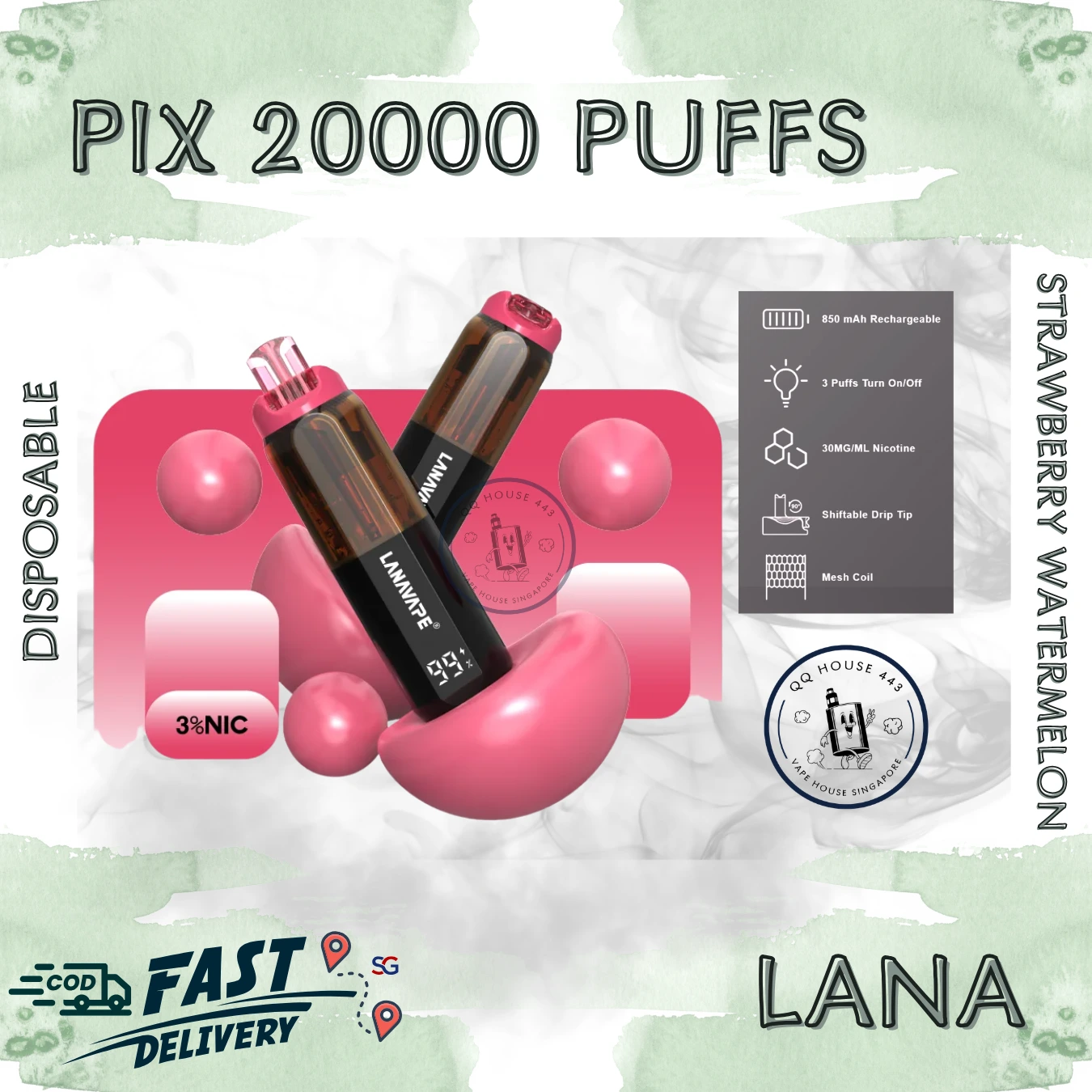 【新品上市】LANA PIX 閃光彈 20000口一次性電子煙：油芯分離/20W暴力模式 | 官網正品